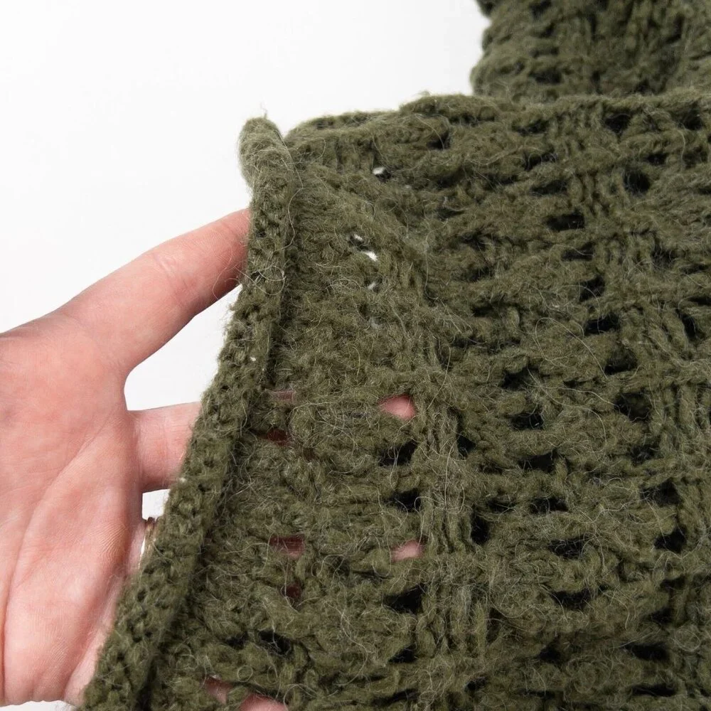 Free People Green Alpaca Mohair Blend Knit Pullover Button Hooded Sweater Small - Picture 6 of 8